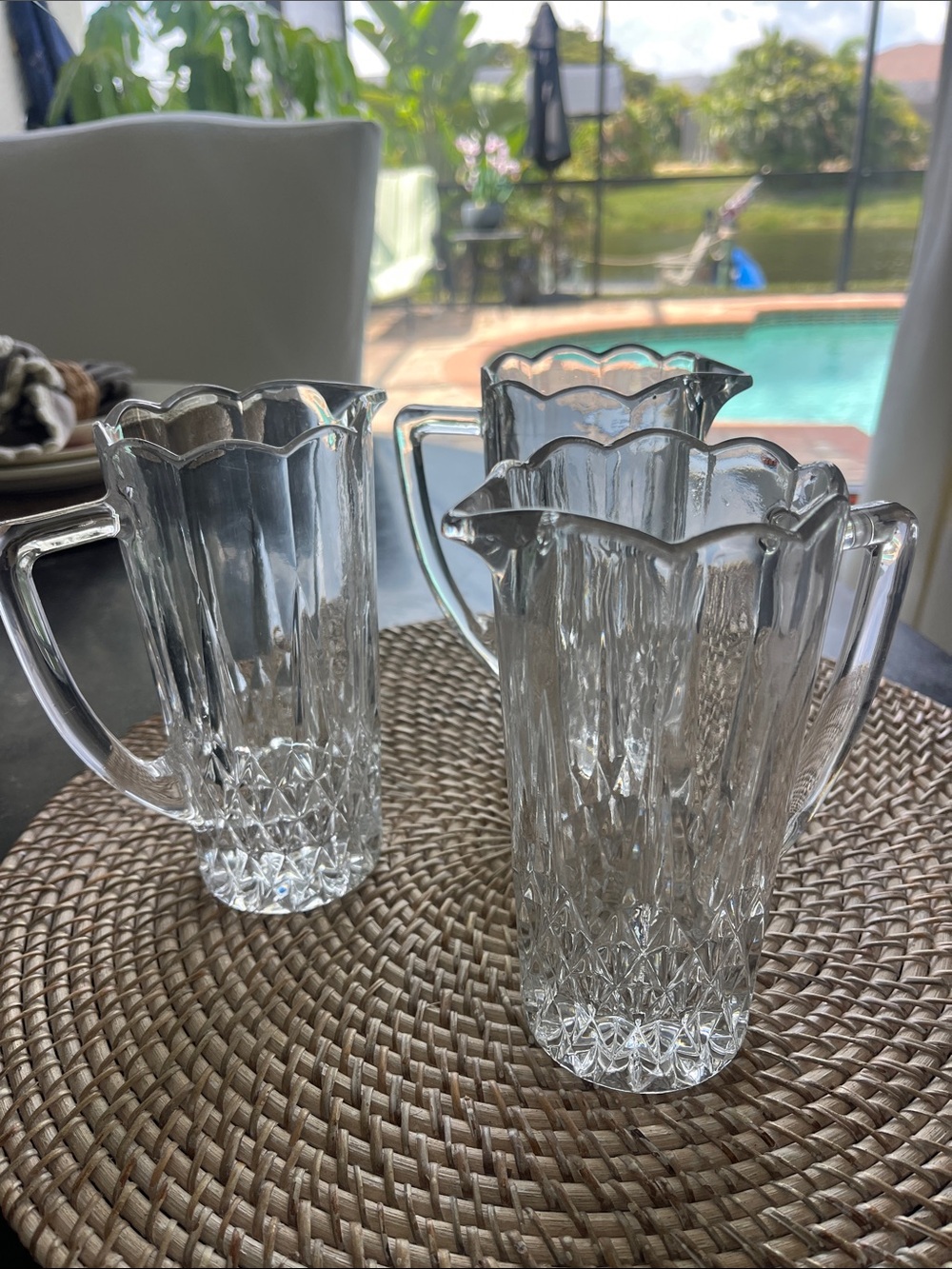 Set of 3 vintage lead crystal D'Arques Durand Longchamp pitchers